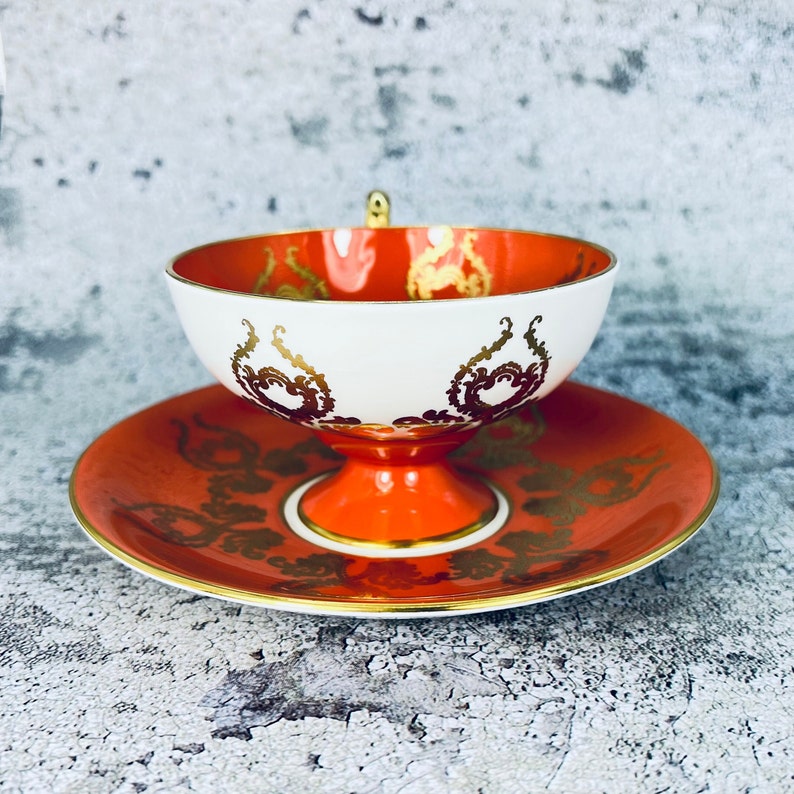 Vintage Aynsley Orchard signed Jones orange pedestal tea cup and saucer, Aynsley fruit, Vintage English tea set, Bridal shower gift image 10