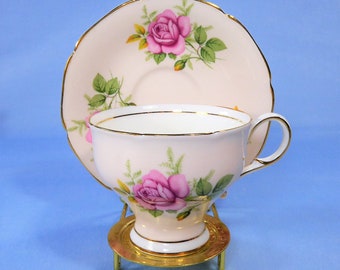 Paragon pink rose tea cup and saucer, Paragon corset tea set, Pink rose tea set, English bone china