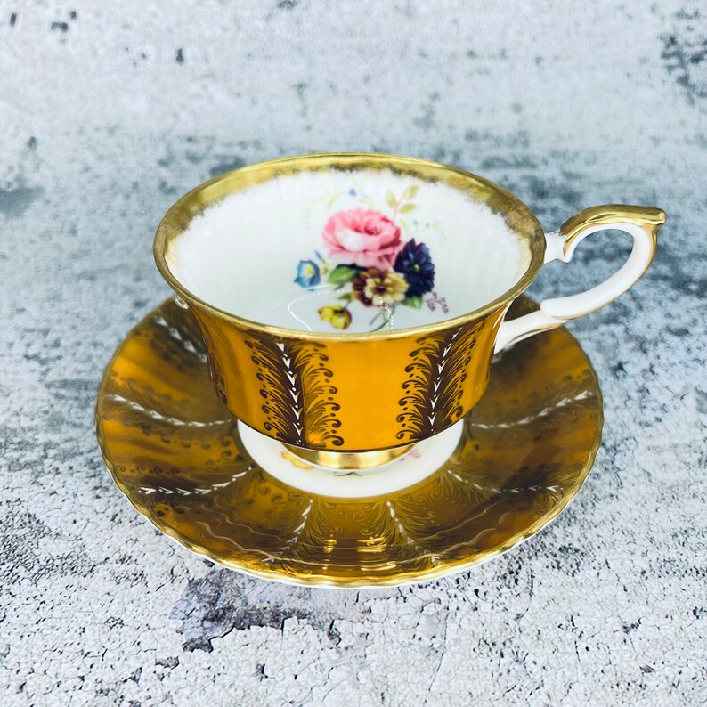 Vintage Paragon tea cup and saucer, Paragon Gold feathers, Garden tea party, Vintage tea party image 1