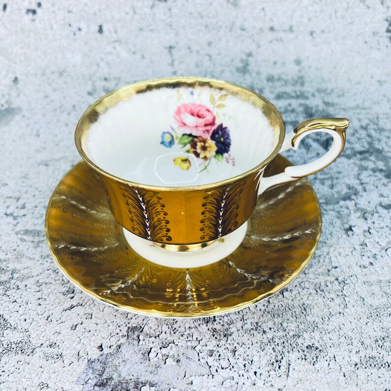 Vintage Paragon tea cup and saucer, Paragon Gold feathers, Garden tea party, Vintage tea party image 1