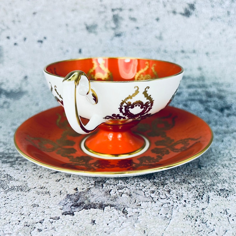Vintage Aynsley Orchard signed Jones orange pedestal tea cup and saucer, Aynsley fruit, Vintage English tea set, Bridal shower gift image 8