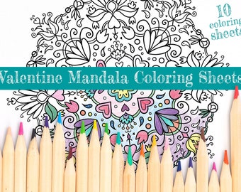 Valentine Mandala Coloring Sheets - Instant Digital Download - Print or Digital Coloring