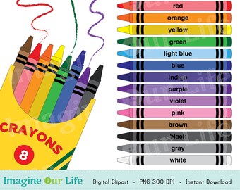 Digital Clipart Crayons - Colorful 300 dpi PNGs - Person and Commercial Use - Great for Teachers!