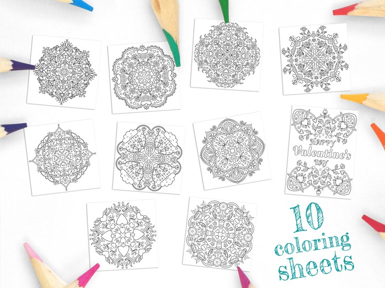 Valentine Mandala Coloring Sheets - Instant Digital Download - Print or ...