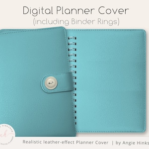 Digital Planner Cover, Goodnotes Planner Cover, png, planner rings, teal, instant download