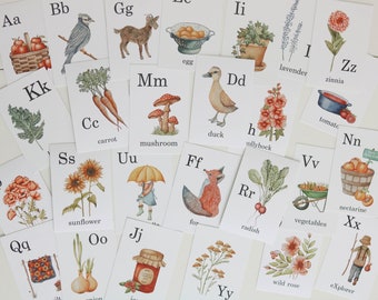 Nature Alphabet Flashcards / Watercolor Alphabet Cards / Homeschool / Nature Study / ABC Cards / Alphabet / Classroom Decor