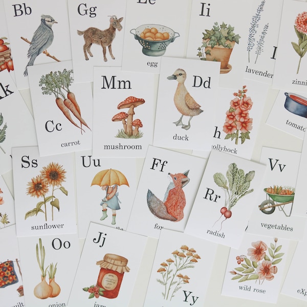 Nature Alphabet Flashcards / Watercolor Alphabet Cards / Homeschool / Nature Study / ABC Cards / Alphabet / Classroom Decor