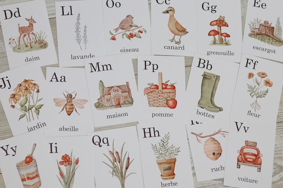 French Countryside Alphabet Cards (hand painted by me) french ,cottage, black, lettering, woman designed and owned, slow, abc , duck