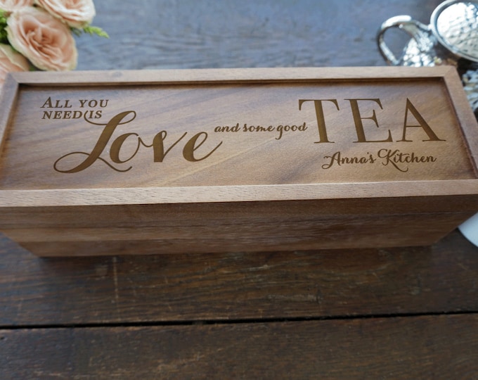 Personalized Tea Box Rustic Wood Tea Box Custom Tea Storage Etsy