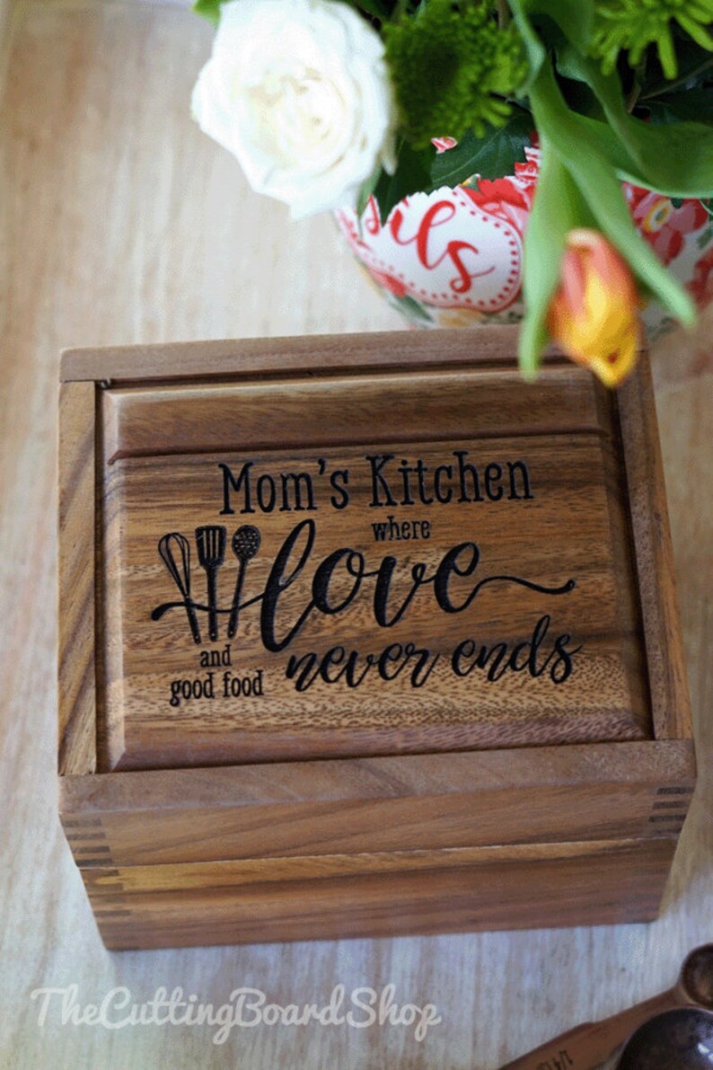 Acacia wood Personalized Mother/'s day recipe box custom heirloom recipe box