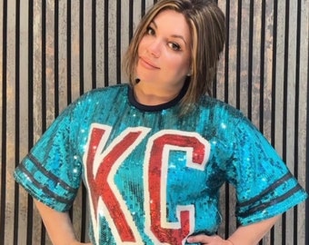 Aqua Teal All Sequin KC Shirt Sports Apparel