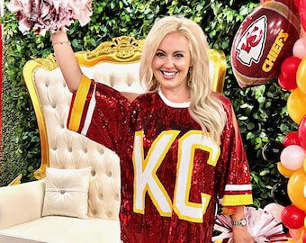 Red All Sequin Open Sleeve KC Jersey Kansas City Football