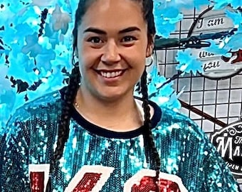 Aqua Teal All Sequin KC Shirt/Jersey Sports Apparel Current