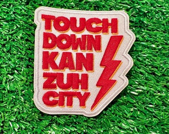 White/Red/Yellow Touchdown Kan Zuh City Embroidered Iron On Patch KC Football Kansas City