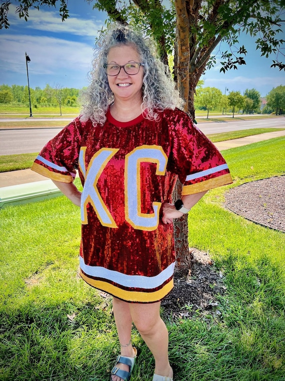 Red Plus Size All Sequin KC Jersey Kansas City Football