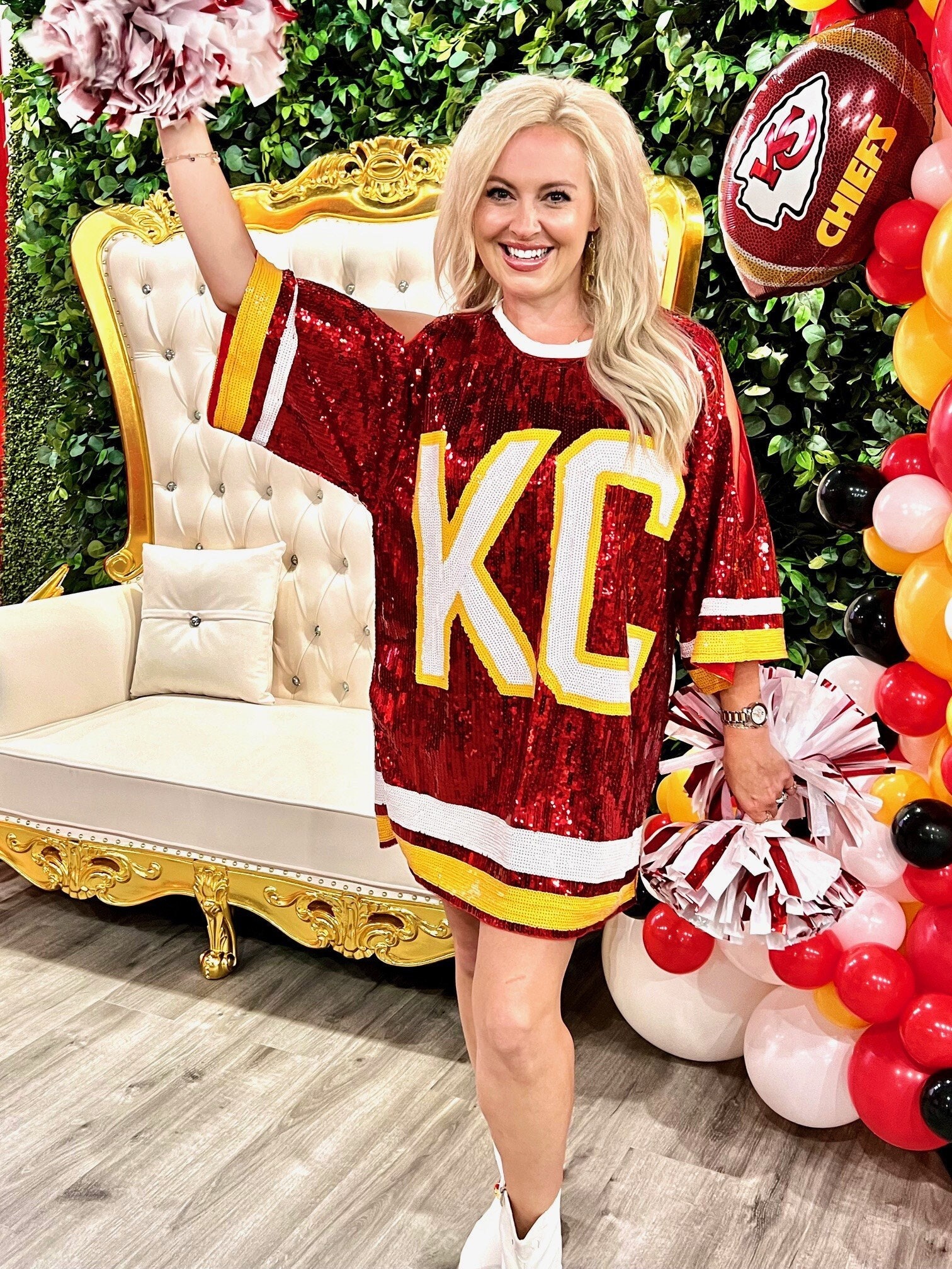 Red All Sequin Open Sleeve KC Jersey Kansas City Football