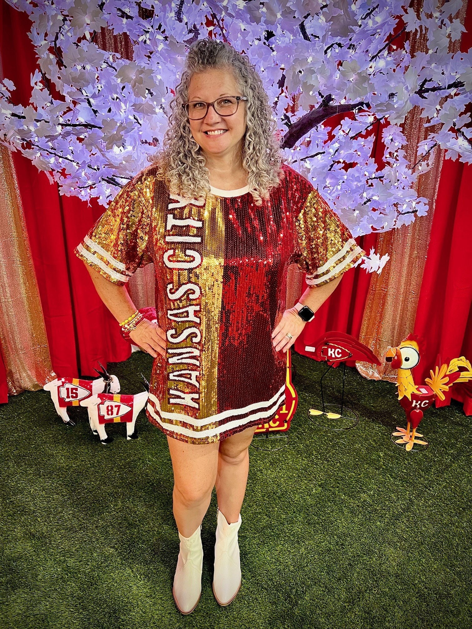 Half Red Half Gold All Sequin KC Jersey Kansas City Football