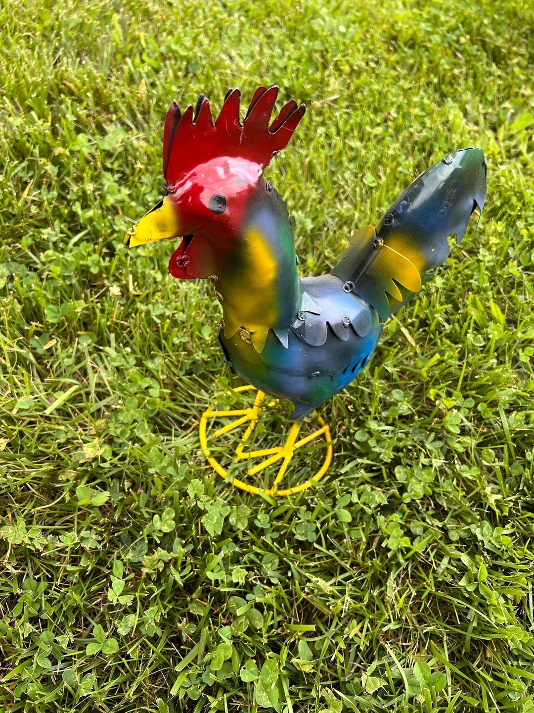Multicolored Metal Rooster Clucker Farm Animal Yard Art Etsy