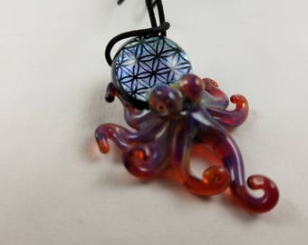 Octopus (Laser Image Inside) - Glass Pendant Necklace Lampwork