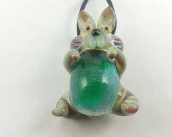 Rabbit - Glass Pendant Necklace Lampwork Borosilicate Dichroic