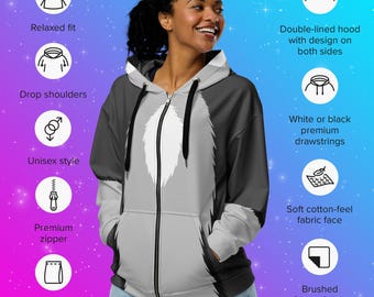 Grey Wolf Furry Unisex Zip Hoodie [Made To Order]