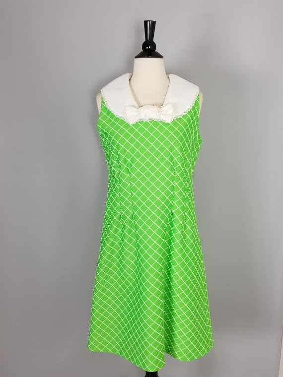 Vintage Lime Green MOD Skater Dress 60s 70s