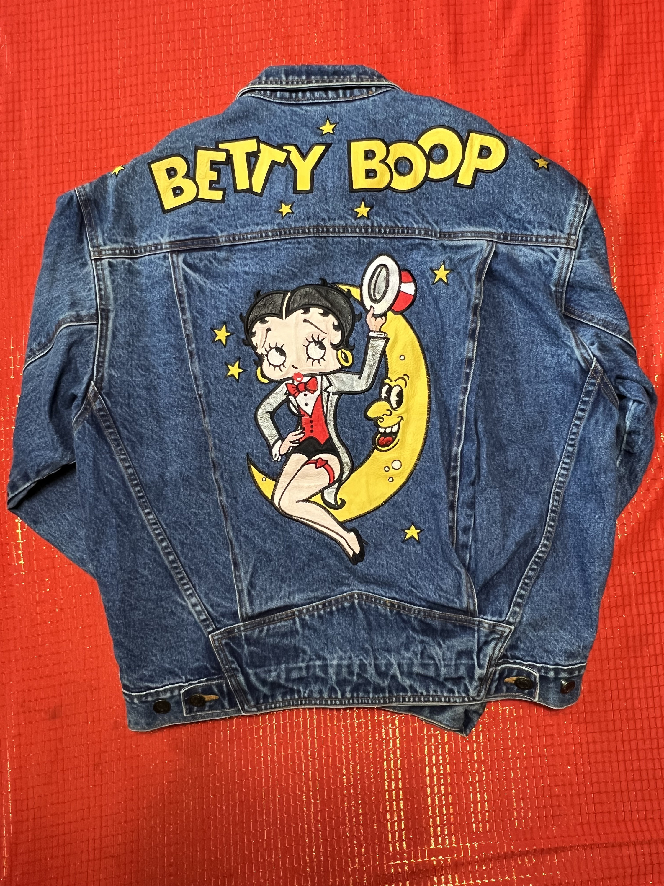 Vintage 1990s Betty Boop Denim Leather Cartoon Jean Jacket Etsy