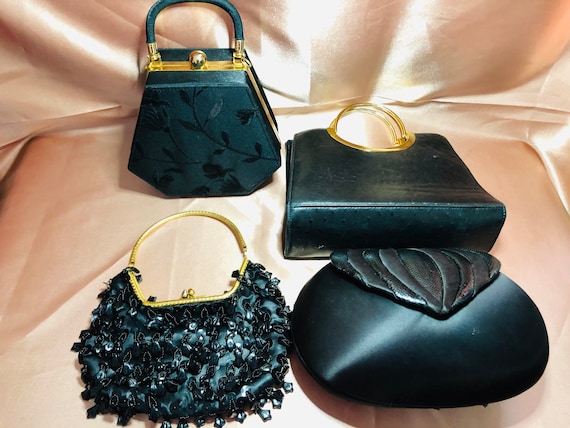 Vintage 5pc Gold and Black Handbag Purse Lot