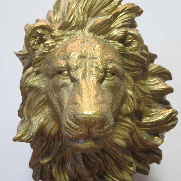 LION HEAD SCULPTURE~ Bust~ Gold~ Vintage Decoration~ Animal Figurine~ Bust~ Statue~ Home living Decoration~ Gift
