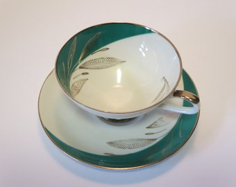 GERMANY PORCELAIN TEACUP~ Tea cup and Saucer~ Collection~ Bareuther Bavaria~ Germany~ Fine Porcelain~ Vintage~ Tea coffee service~ Green