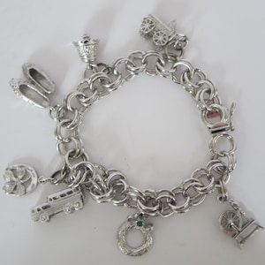 STERLING CHARM BRACELET~ 925 Silver~ Vintage Jewelry~ Chain mail~ Links pendant bracelet~ Women's Girl's bracelet~ Shower Gift~ Mother gift