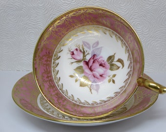 PORCELAIN TEACUP AYNSLEY~ Teacup & Saucer~ Vintage table service~ Pink Roses~ Collectible~ England~ Cabinet cup~ Home living decor~ Gift