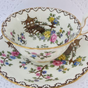 AYNSLEY TEACUP SET~ Pagoda~ Vintage Collection~ Floral Asian~ Tea Coffee service~ Teacup and saucer~ England fine Porcelain~ Gift