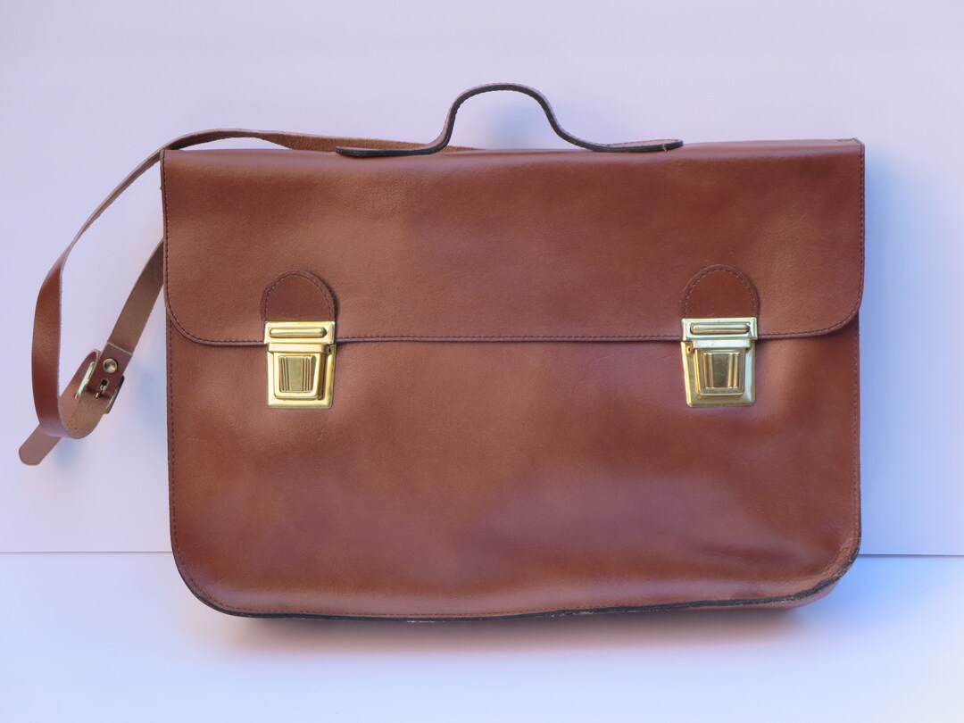 LEATHER SCHOOL BAG Vintage Fashion Briefcase Brown Leather Satchel Lap
