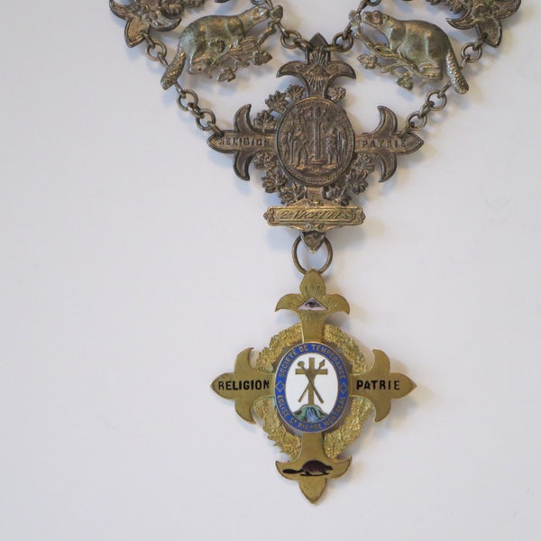 LARGE MEDAL NECKLACE~ Religious~ Honor~ St. Peter's Church Temperance Society~ Dignitary Decoration Necklace~ 1900~ Prohibition~ Costume