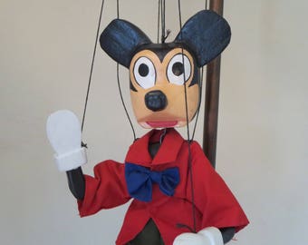 VINTAGE DISNEY PUPPET~ Wire puppet~ Mickey Mouse~ Wooden toy~ Walt Disney~ Collectible Doll~ String Theater marionette~ Home living decor