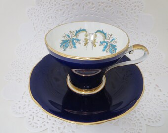 AYNSLEY PORCELAIN TEACUP~ Teacup & Saucer~ Vintage décor~ Cobalt Blue~ Table service~ Collectible~ England~ Cabinet cup~ Gift