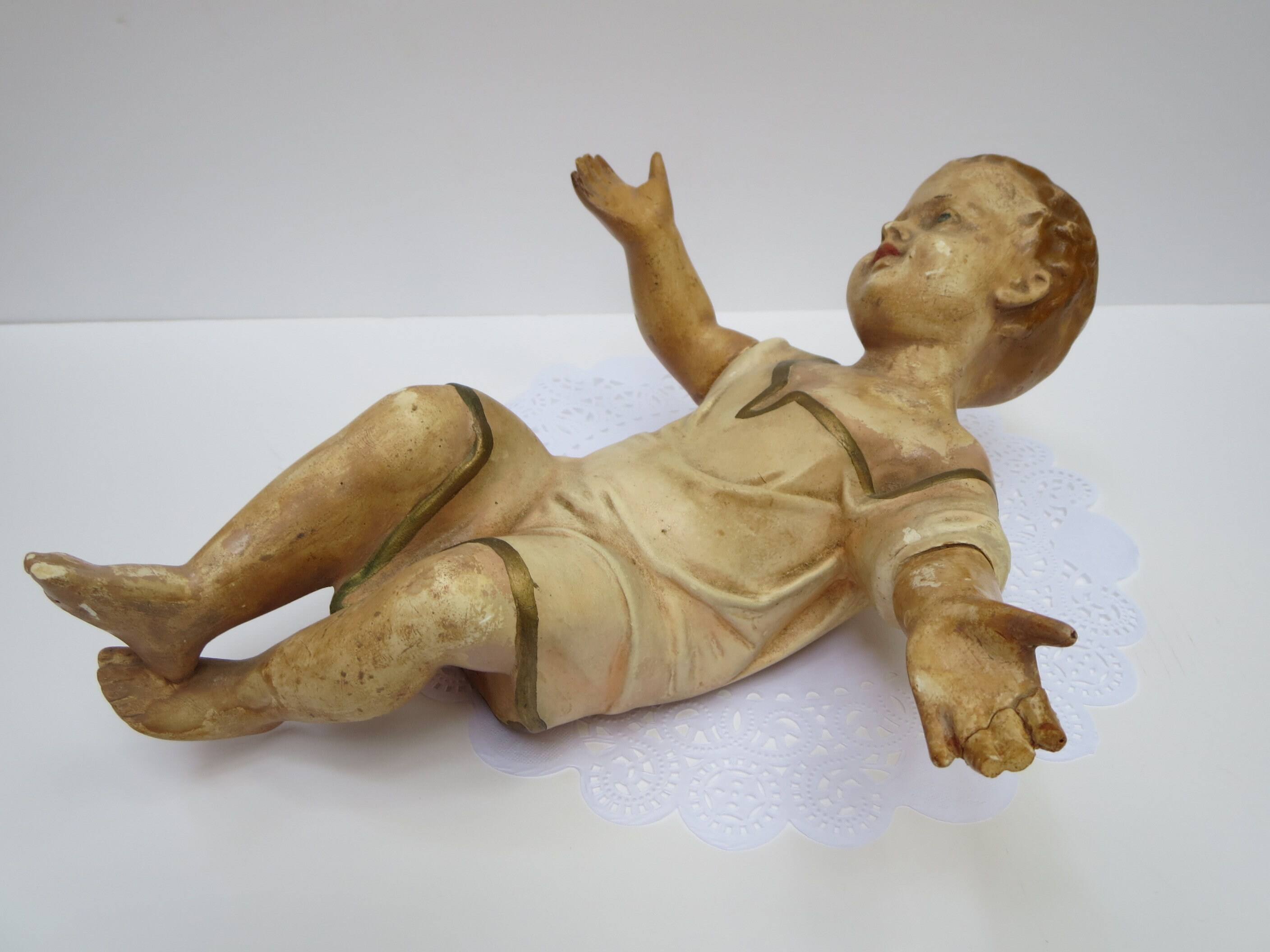 INFANT JESUS~ 1900s Antique Plaster Baby Jesus~ Nativity~ Manger~ 12 inch~ French religious~ Church Crib Manger~ Christmas decor ornament
