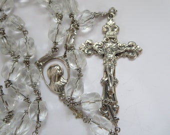 PRAYER ROSARY NECKLACE~ Crystal beads rosary~ Sterling silver~ Heavy Chaplet~ Religious jewelry~ Religion Spirituality~ Gift