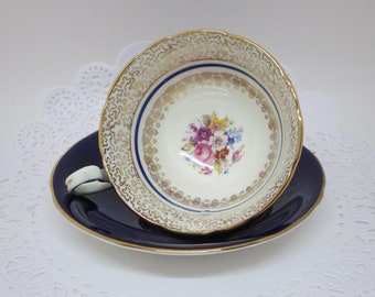AYNSLEY PORCELAIN TEACUP~ Blue Cobalt~ Teacup & Saucer set~ Vintage~ Tea service~ Collectible~ England~ Cabinet cup~ Home decor~ Gift