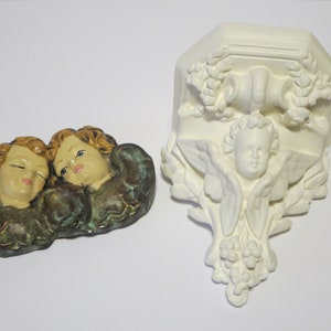 DECORATIVE ANGELS~ Set of two plaster Angels~ Wall decoration~ Wall hanging shelf~ Home living decoration~ Vintage decor~ Cherub