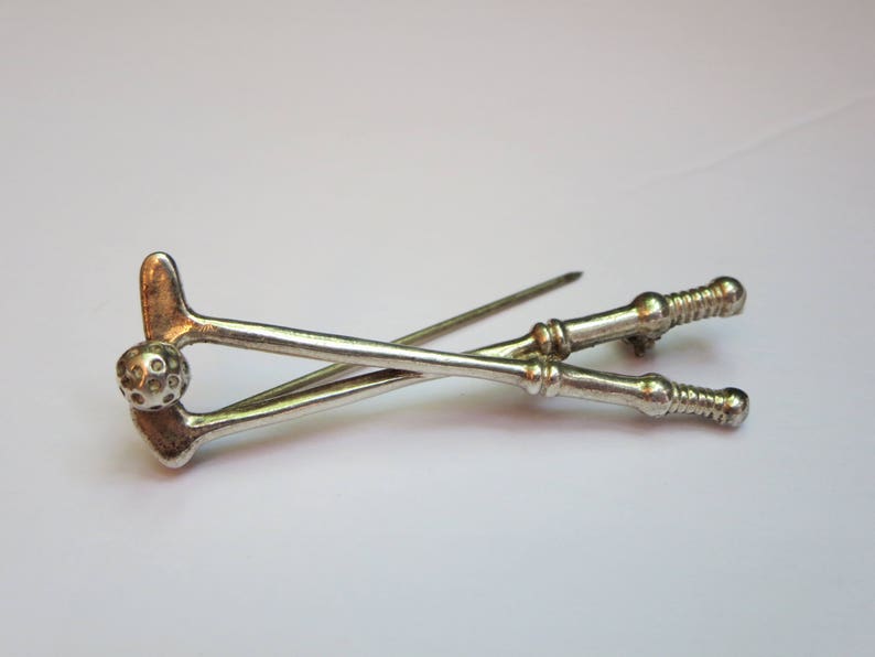 STERLING GOLF BROOCH Vintage jewelry Sterling Silver, Golf Gold balls Fashion accessory Pin brooch Gift image 1