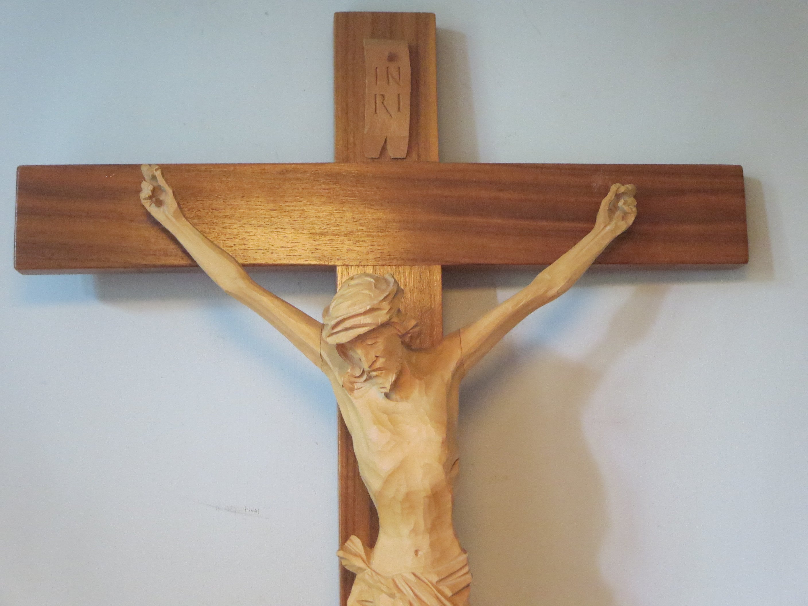 WOODEN CARVED CRUCIFIX~ Jesus Christ~ Corpus Christi~ Religion Art~ Spirituality~ Church Cross sculpture~ Wall hanging Crucifix~ Home decor