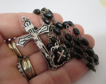 STERLING NECKLACE ROSARY~ Prayer glass beads~ Enamel Catholic rosary~ Gothic~ Religious Jewelry~ Spirituality Religion~ Easter Gift