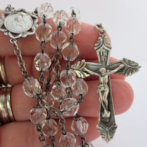 STERLING CRYSTAL ROSARY~ Antique Religion~ Crystal beads~ Catholic Prayer beads~ Rosary necklace~ Cross Crucifix~ Religious gift
