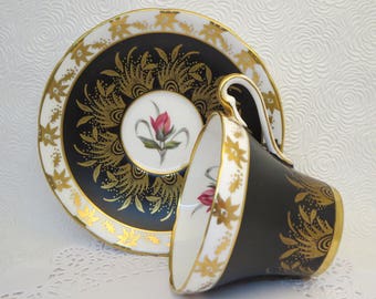 ROYAL STAFFORD TEACUP~ Black Teacup & saucer set~ Vintage Collectible~ Tea time~ Gilded~ Art nouveau~ Home and living~ Gift