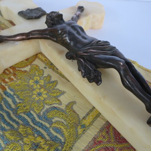 LARGE CRUCIFIX~ Marble Cross~ Religious outlet object~ Jesus Christ~ Corpus Christi~ Church antique~ Heavy Budded cross~ Religious home decor