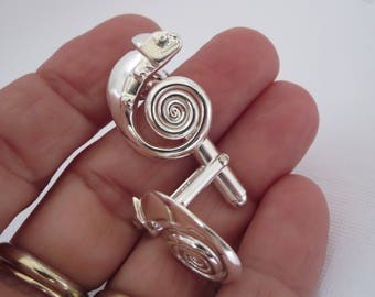 SILVER CUFFLINKS STUDS~ Jewelry For men~ Chameleon lizard~ 925 silver~ Accessories~ Creation jewelry~ Costume jewelry~ Father&#39;s day Gift