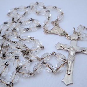 CATHOLIC ROSARY NECKLACE~ Sterling & Crystal~ Spirituality Religion~ Prayer beads Charm~ Rosaries~ Art Religious~ Gift