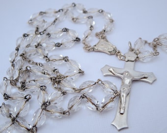 CATHOLIC ROSARY NECKLACE~ Sterling & Crystal~ Spirituality Religion~ Prayer beads Charm~ Rosaries~ Art Religious~ Gift